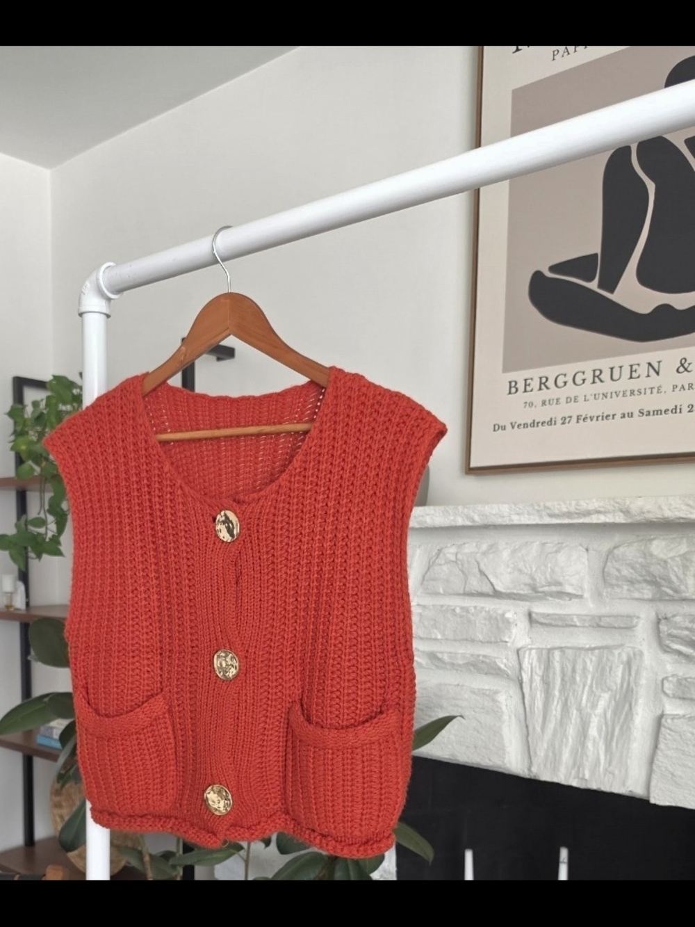 Chunky Knit Red Button-Front Sweater Vest Retail $69